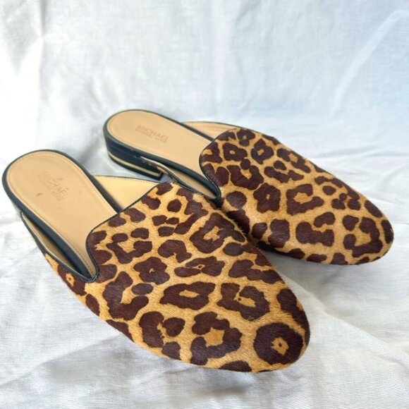 MICHAEL Michael Kors Leopard Print Calf Hair Size 9 Slide Mules Natasha Classic - Picture 1 of 7